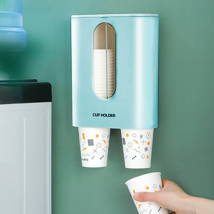 Household Punch-free Wall-mounted Disposable Paper Cup Taker Automatic Water Cup Holder Dispenser(Binocular Blue)