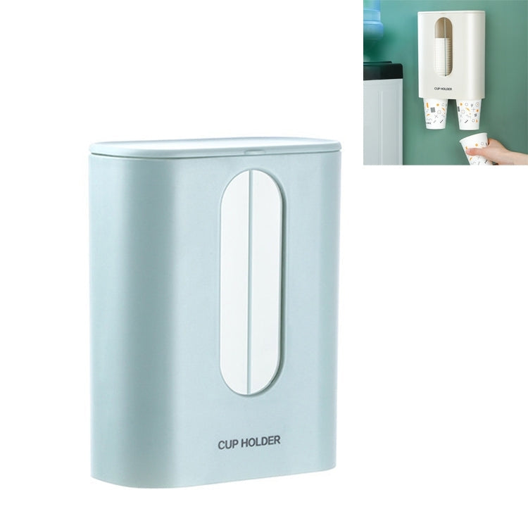 Household Punch-free Wall-mounted Disposable Paper Cup Taker Automatic Water Cup Holder Dispenser(Binocular Blue)