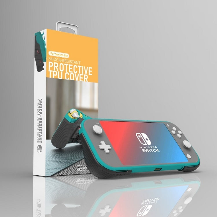 For Switch Lite Protective Shell Game Card Box Protective Sleeve Bracket Grip(Black and green)
