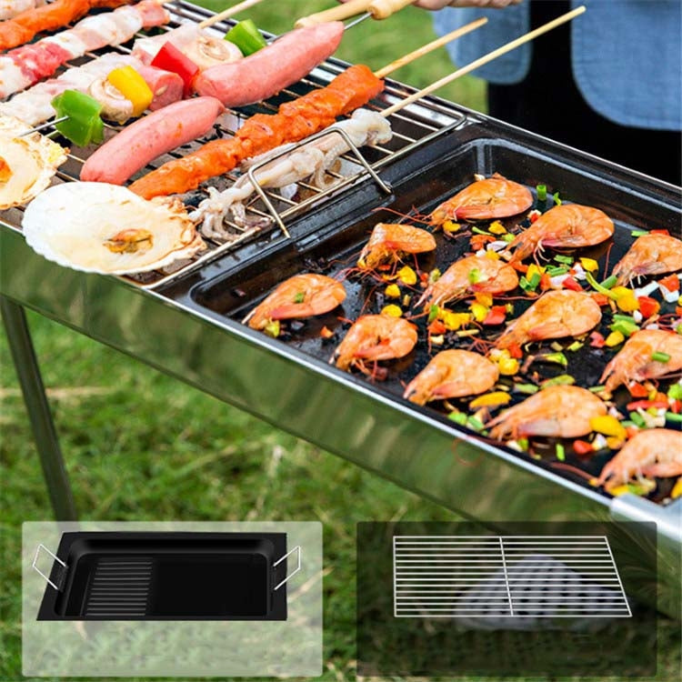 HZ-003 BBQ Grill Outdoor Portable Stainless Steel Stove Household Charcoal Barbecue Rack, Grill/pan specifications: L
