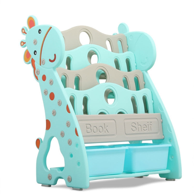 Childrens Bookshelf Simple Household Floor Shelf Baby Bookcase Storage Kindergarten Multi-layer Cartoon Picture Book Rack, Style:4 Layers + Storage Box(Green)