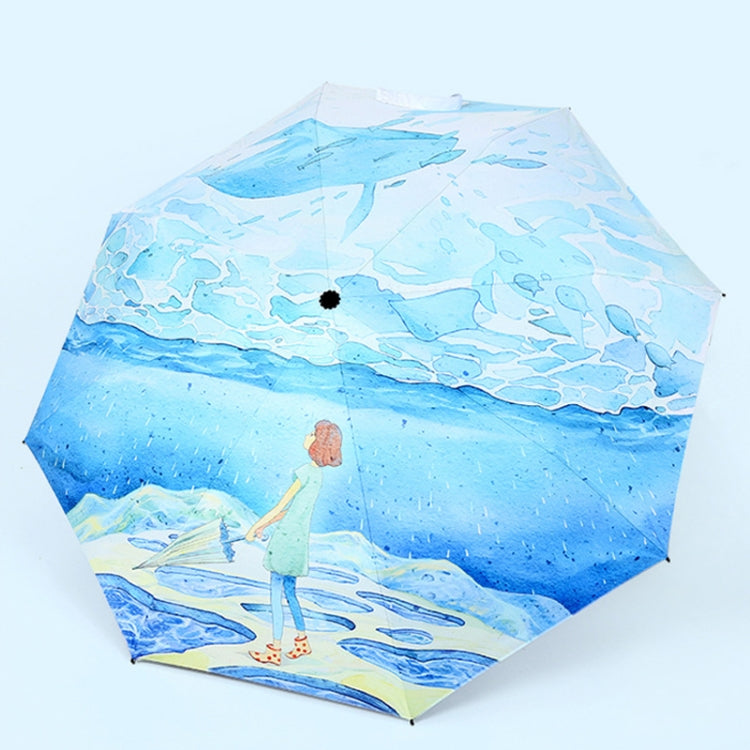Art Small Fresh Umbrella Folding Sun and Rain Dual-use Umbrella Sun Protection and UV Protection Vinyl Sun Umbrella(Underwater World)