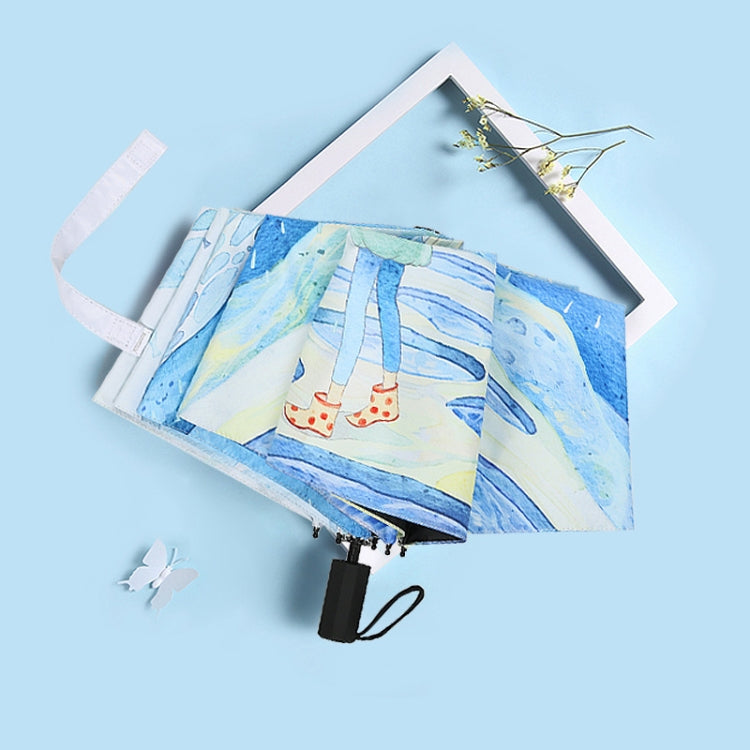 Art Small Fresh Umbrella Folding Sun and Rain Dual-use Umbrella Sun Protection and UV Protection Vinyl Sun Umbrella(Underwater World)