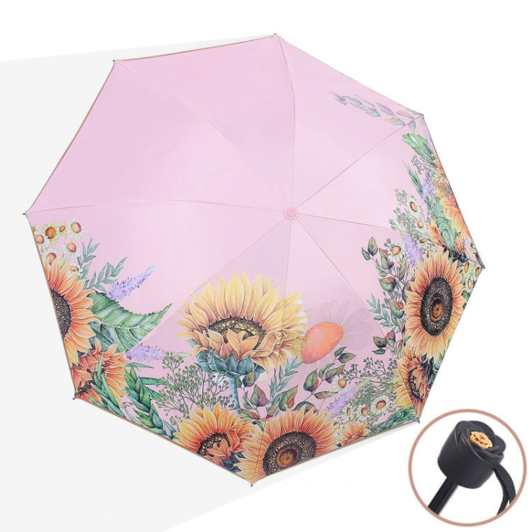 Sunflower Vinyl Sunscreen Double-layer Sunshade UV Umbrella Folding Rain and Sun Dual-purpose Umbrella(Pink)