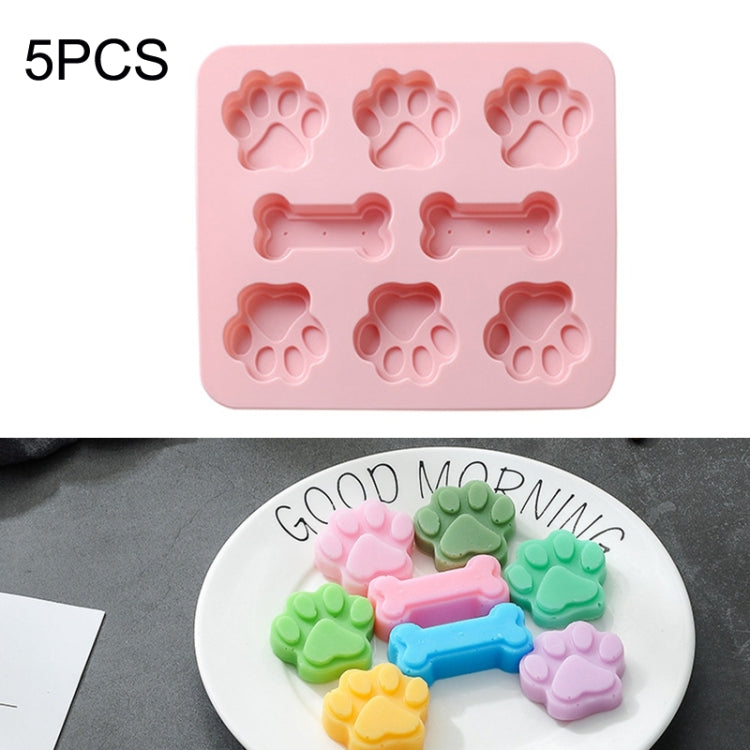 5 PCS Cartoon Cat Claw Bone Shape Cake Chocolate Silicone Mold Microwave Baking Ice Tray Mold Pudding Jelly Mold(Pink)