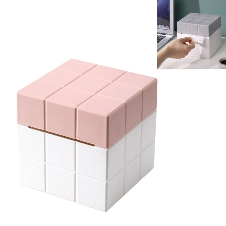 Cube Tissue Box Desktop Storage Box(White+Pink)