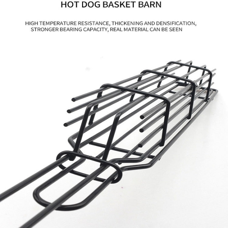 2 PCS Hot Dog Barbecue Cage Sausage Barbecue Clip Barbecue Clip Mesh Wooden Handle Barbecue Mesh Rack, Color:Wood color