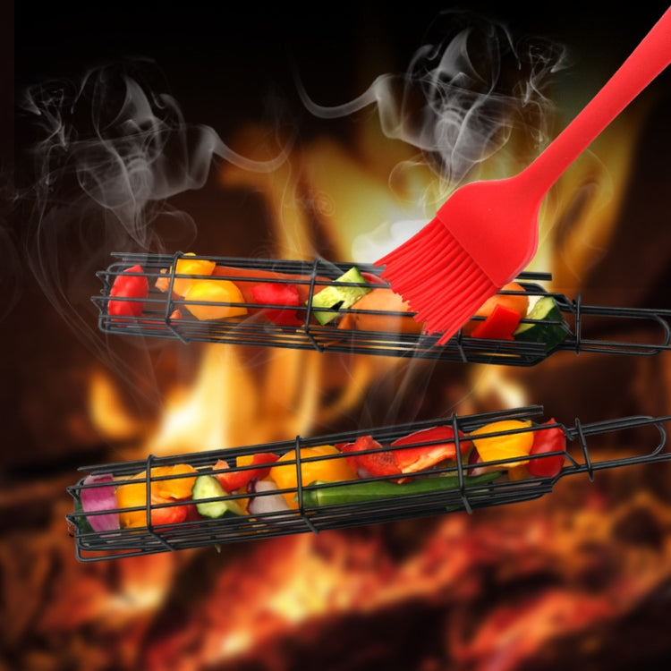 2 PCS Hot Dog Barbecue Cage Sausage Barbecue Clip Barbecue Clip Mesh Wooden Handle Barbecue Mesh Rack, Color:Wood color