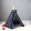 Pet Kennel Corgi Small and Medium Dog Pet Tent, Specification: Large 60×60×70cm(Navy Beige Star with Cushion)