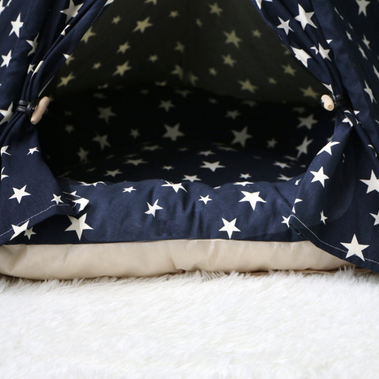 Pet Kennel Corgi Small and Medium Dog Pet Tent, Specification: Large 60×60×70cm(Navy Beige Star with Cushion)