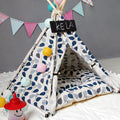 Small And Medium Dog Pet Tent Dog Cat Litter, Specification: Small 40×40×50cm(Blue Leaves with Cushion)