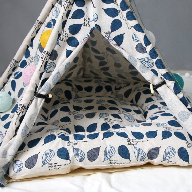 Small And Medium Dog Pet Tent Dog Cat Litter, Specification: Large 60×60×70cm(Blue Leaves with Cushion)