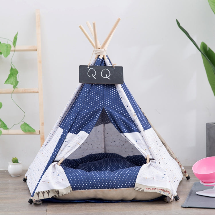 Cotton Canvas Pet Tent Cat and Dog Bed with Cushion, Specification: Small 40×40×50cm(White Dots)
