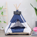 Cotton Canvas Pet Tent Cat and Dog Bed with Cushion, Specification: Large 60×60×70cm(White Dots)
