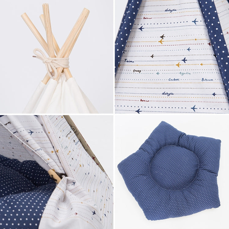 Cotton Canvas Pet Tent Cat and Dog Bed with Cushion, Specification: Large 60×60×70cm(White Dots)