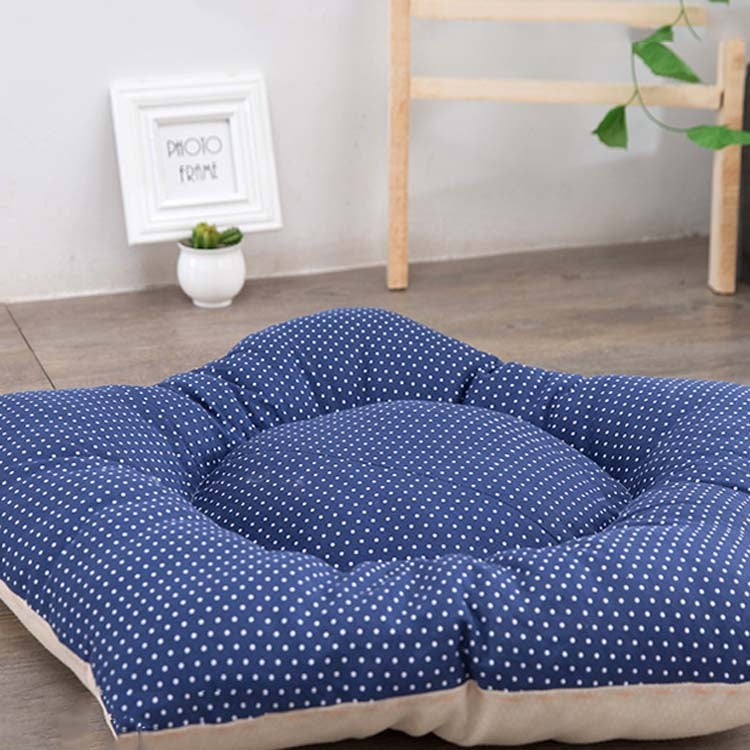 Cotton Canvas Pet Tent Cat and Dog Bed with Cushion, Specification: Large 60×60×70cm(Navy Blue Dot)