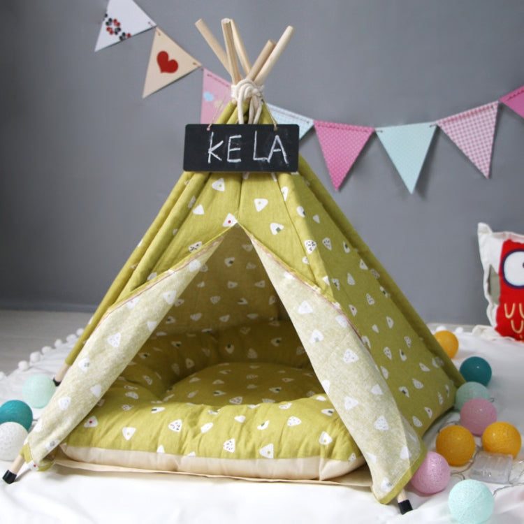 Cotton Canvas Pet Tent Cat and Dog Bed with Cushion, Specification: Small 40×40×50cm(Yellow Triangle)