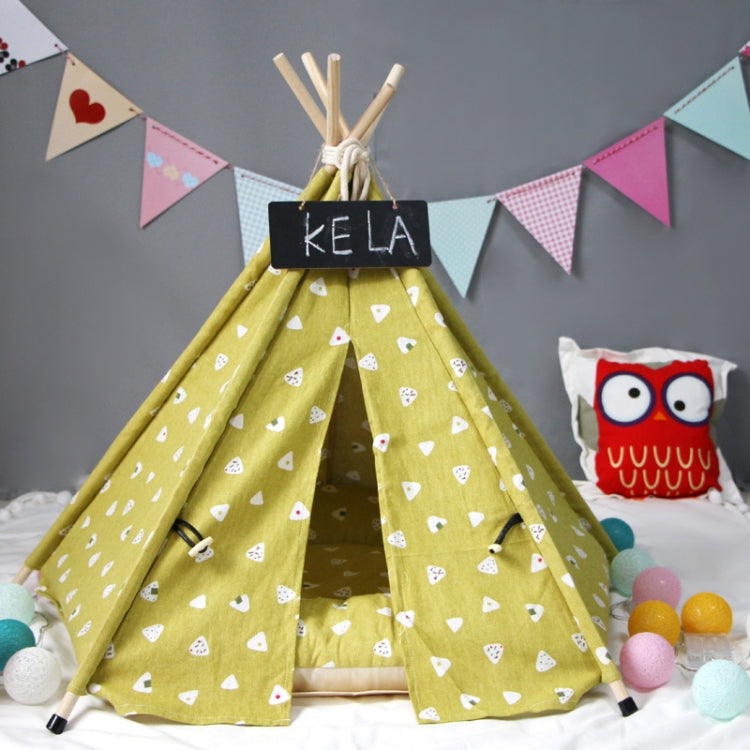 Cotton Canvas Pet Tent Cat and Dog Bed with Cushion, Specification: Small 40×40×50cm(Yellow Triangle)