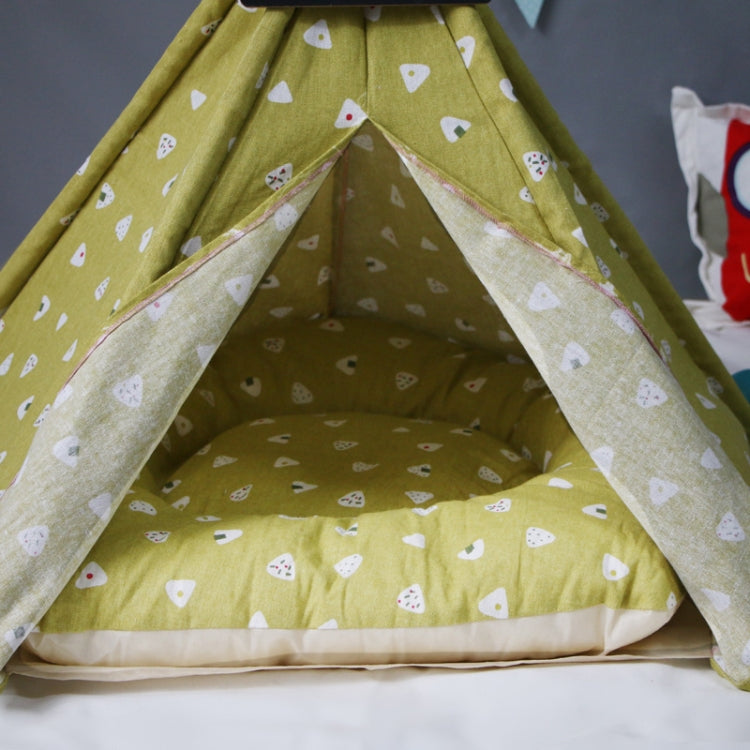 Cotton Canvas Pet Tent Cat and Dog Bed with Cushion, Specification: Small 40×40×50cm(Yellow Triangle)