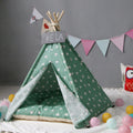 Cotton Canvas Pet Tent Cat and Dog Bed with Cushion, Specification: Small 40×40×50cm(Green Triangle)
