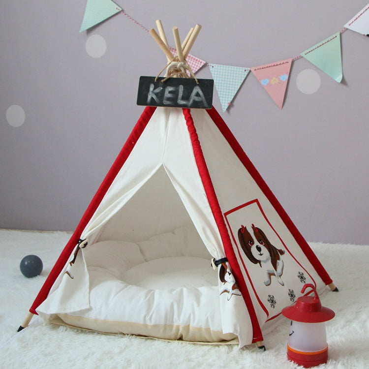 Pet Tent Removable And Washable Wooden Cat Kennel with Cushion, Specification: Small 40×40×50cm(Red)