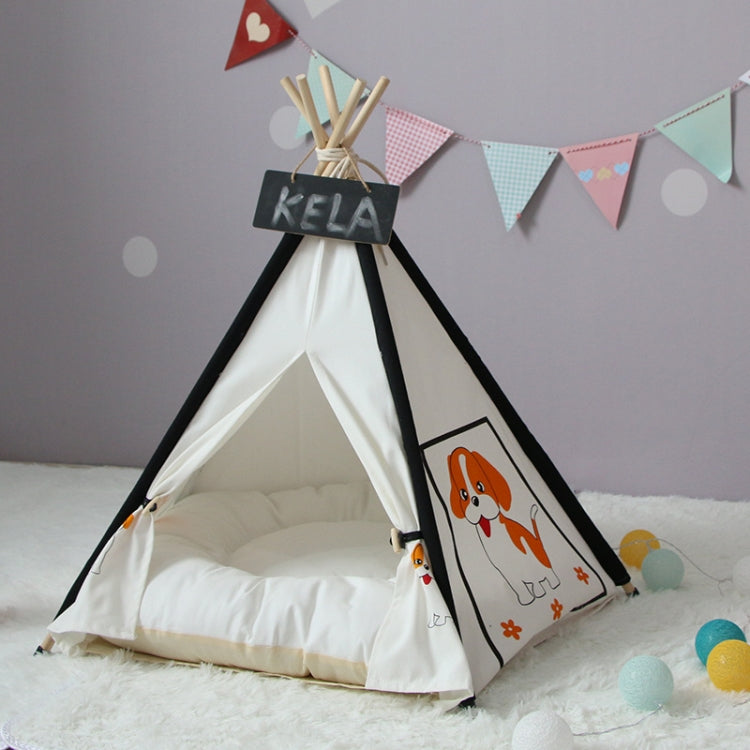 Pet Tent Removable And Washable Wooden Cat Kennel with Cushion, Specification: Medium 50×50×60cm(Yellow)