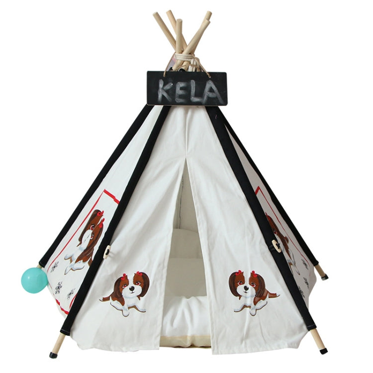 Pet Tent Removable And Washable Wooden Cat Kennel with Cushion, Specification: Large 60×60×70cm(Black)