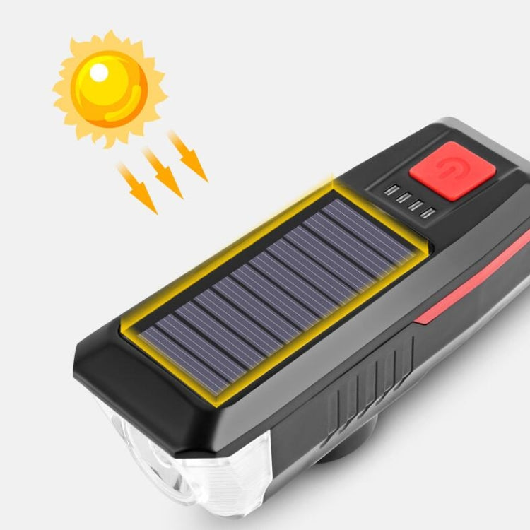 Bicycle Solar Headlight Horn Light Night Riding USB Charging Headlight Bicycle Glare Flashlight Equipment(Red)