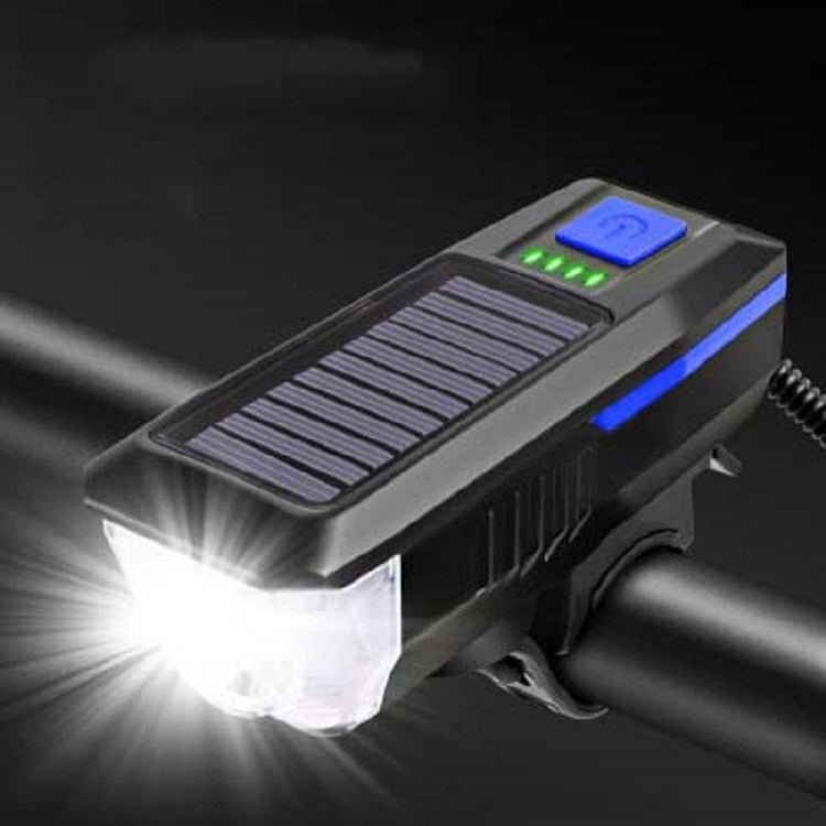 Bicycle Solar Headlight Horn Light Night Riding USB Charging Headlight Bicycle Glare Flashlight Equipment(Blue)
