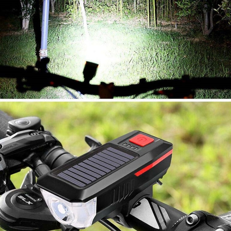 Bicycle Solar Headlight Horn Light Night Riding USB Charging Headlight Bicycle Glare Flashlight Equipment(Blue)