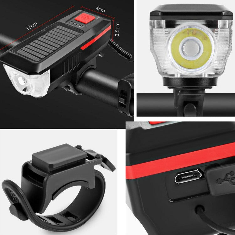 Bicycle Solar Headlight Horn Light Night Riding USB Charging Headlight Bicycle Glare Flashlight Equipment(Orange)