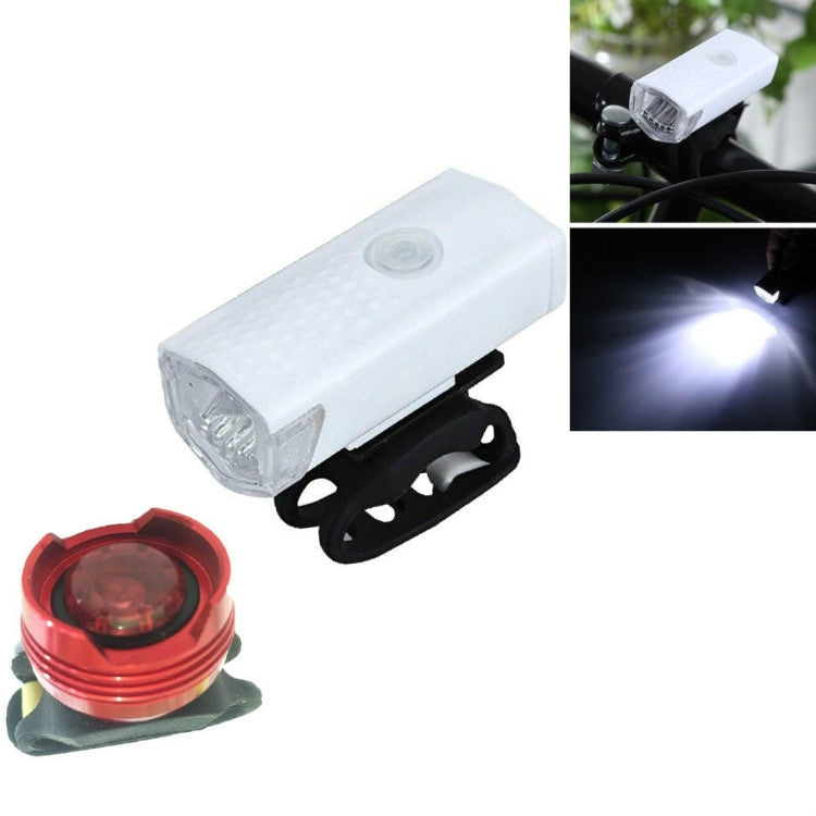 Bicycle USB Charging Headlight Lighting Cycling Equipment, Color:White 2255 Light+Ruby Taillight