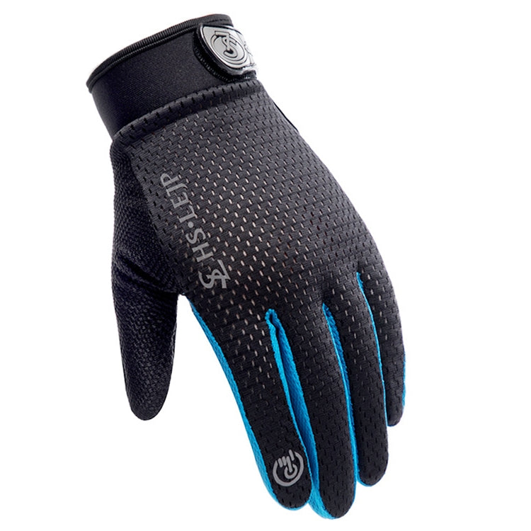HSLEJP Outdoor Sports Breathable Touch Screen Antiskid Cycling Full Finger Gloves, Size: M(Black+Blue)