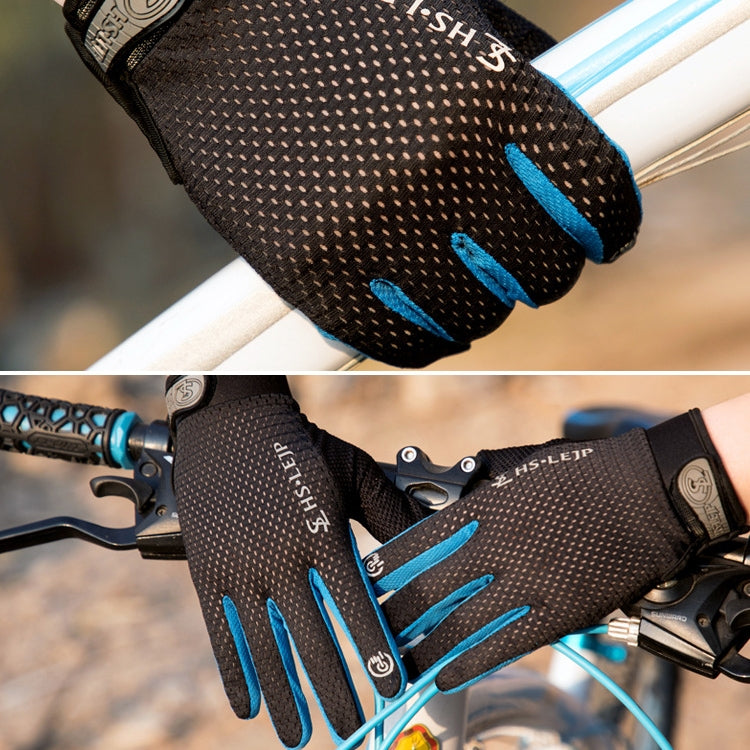 HSLEJP Outdoor Sports Breathable Touch Screen Antiskid Cycling Full Finger Gloves, Size: M(Black+Blue)