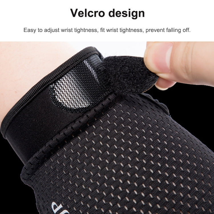 HSLEJP Outdoor Sports Breathable Touch Screen Antiskid Cycling Full Finger Gloves, Size: L(Black+Blue)