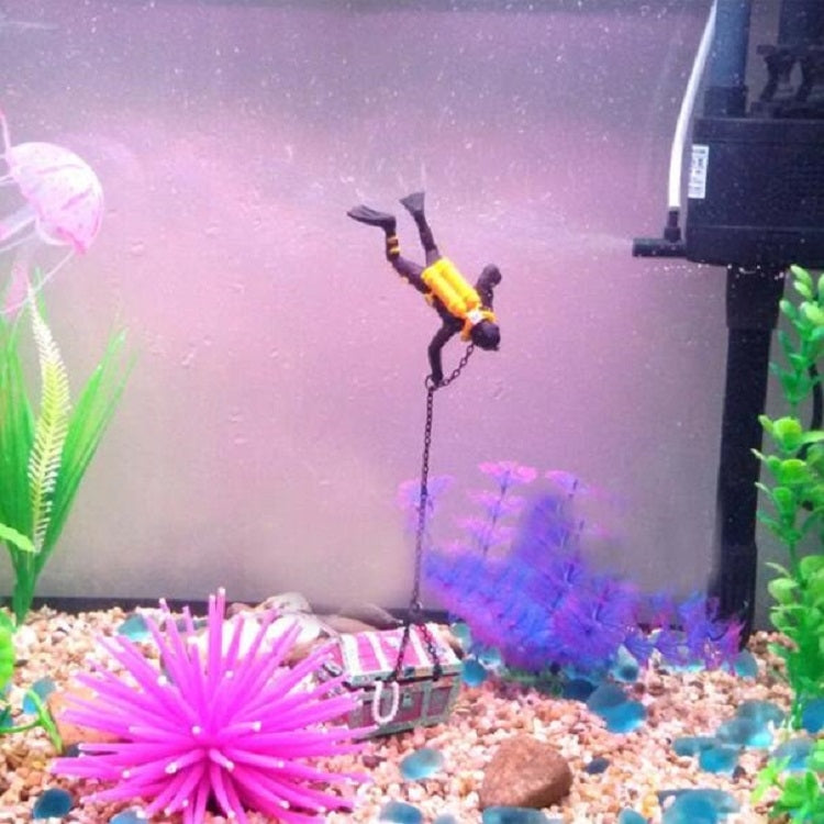 Pneumatic Fish Tank Decoration Diver Treasure Hunt Frogman Aquarium Fish Tank Landscape(Black)