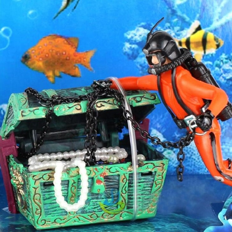 Pneumatic Fish Tank Decoration Diver Treasure Hunt Frogman Aquarium Fish Tank Landscape(Orange)