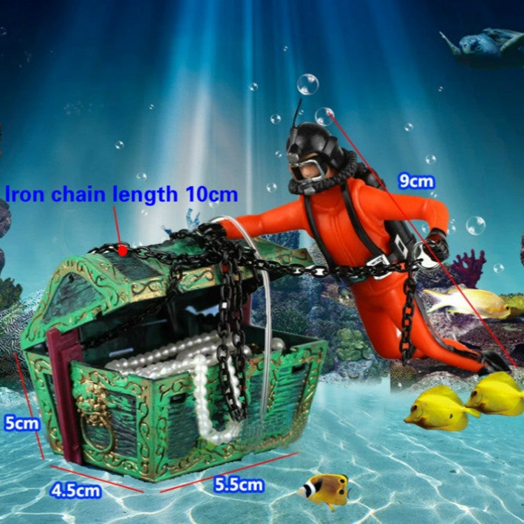 Pneumatic Fish Tank Decoration Diver Treasure Hunt Frogman Aquarium Fish Tank Landscape(Orange)