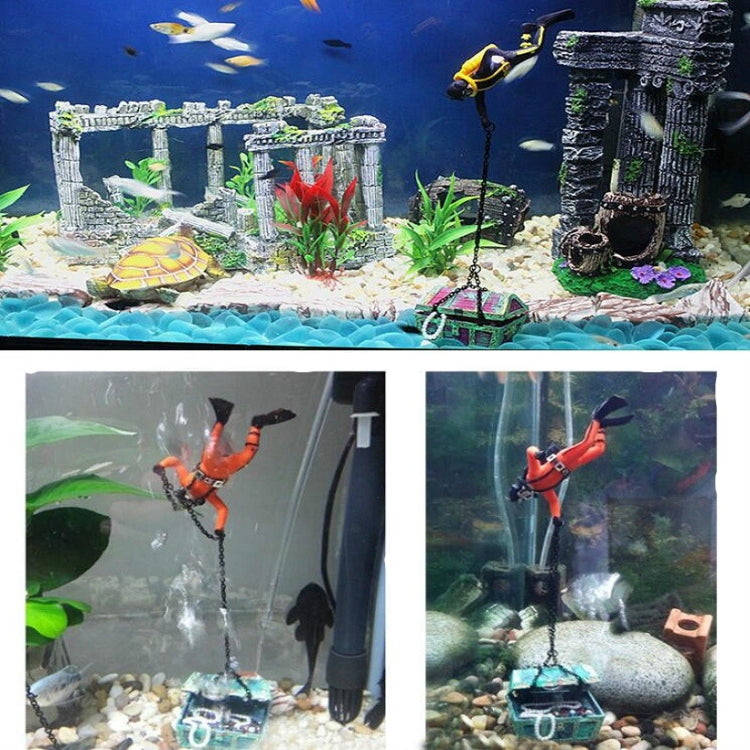 Pneumatic Fish Tank Decoration Diver Treasure Hunt Frogman Aquarium Fish Tank Landscape(Orange)