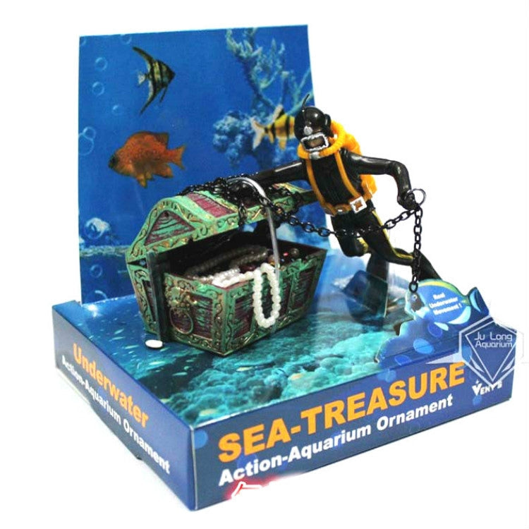 Pneumatic Fish Tank Decoration Diver Treasure Hunt Frogman Aquarium Fish Tank Landscape(Orange)