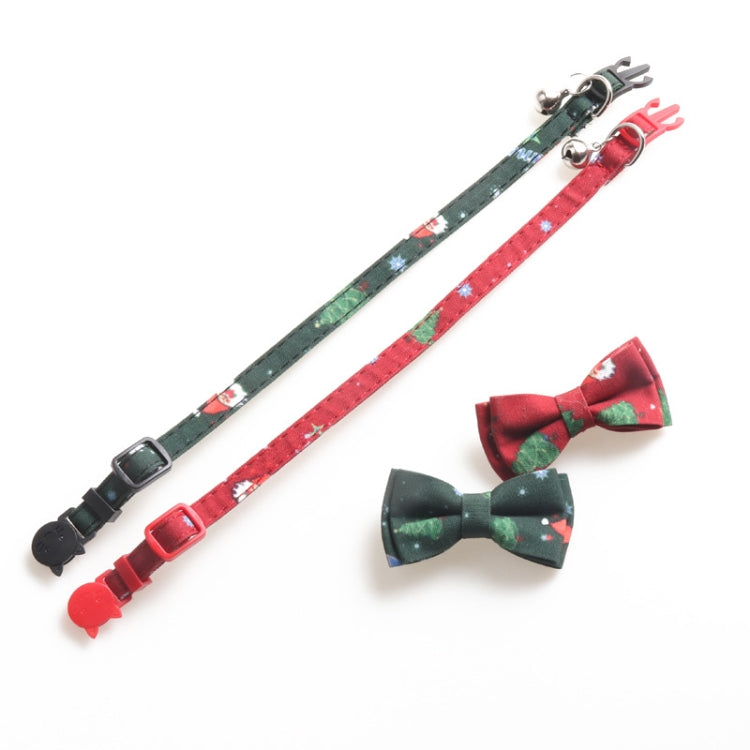Christmas Snowman & Tree Pattern Pet Collar with Bells, Style:With Bow(Red)