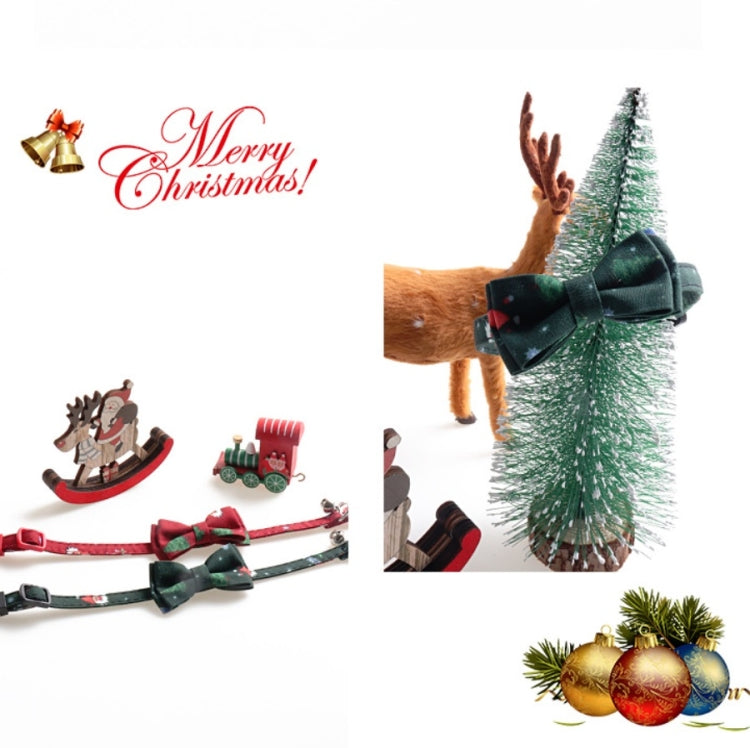 Christmas Snowman & Tree Pattern Pet Collar with Bells, Style:With Bow(Green)