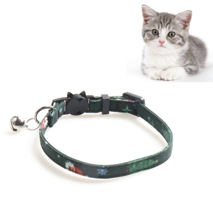 Christmas Snowman & Tree Pattern Pet Collar with Bells, Style:Without Bow(Green)