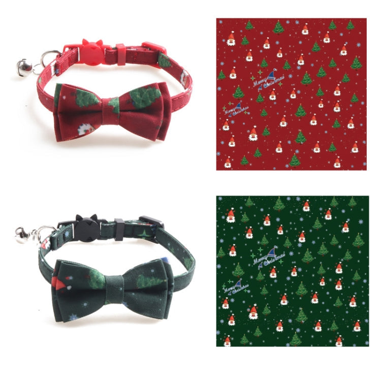 Christmas Snowman & Tree Pattern Pet Collar with Bells, Style:Without Bow(Green)
