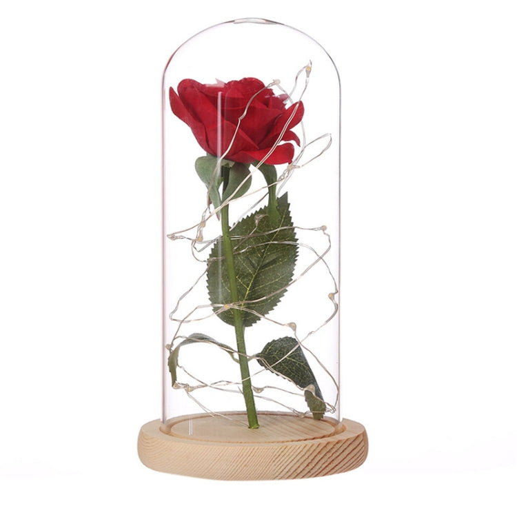 LED flashing luminous artificial fresh roses romantic decorative flower wedding Valentine's Day gift to send lovers birthday Brown Wooden Base 0-5W