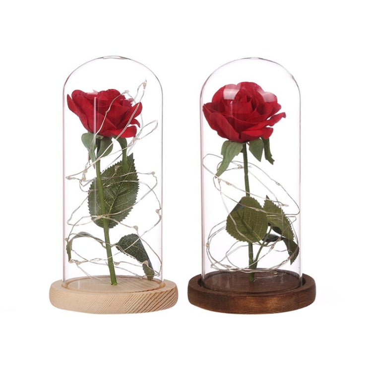 LED flashing luminous artificial fresh roses romantic decorative flower wedding Valentine's Day gift to send lovers birthday Brown Wooden Base 0-5W