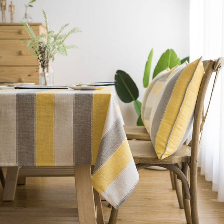 Cover Cloth Towel For The Rectangular Striped Coffee Table Round Table Dining Table, Size:90x90cm(Yellow Grey Stripes)