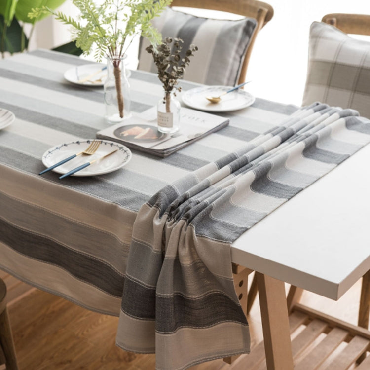 Cover Cloth Towel For The Rectangular Striped Coffee Table Round Table Dining Table, Size:135x160cm(Grey Stripes)