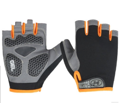 Cycling Shock Absorbing Anti-Slip Gloves Fitness Weight Lifting Training Half-finger Gloves, Size:L(Black+Orange)