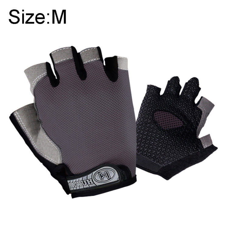 Summer Men Women Fitness Gloves Gym Weight Lifting Cycling Yoga Training Thin Breathable Antiskid Half Finger Gloves, Size:M(Gray)